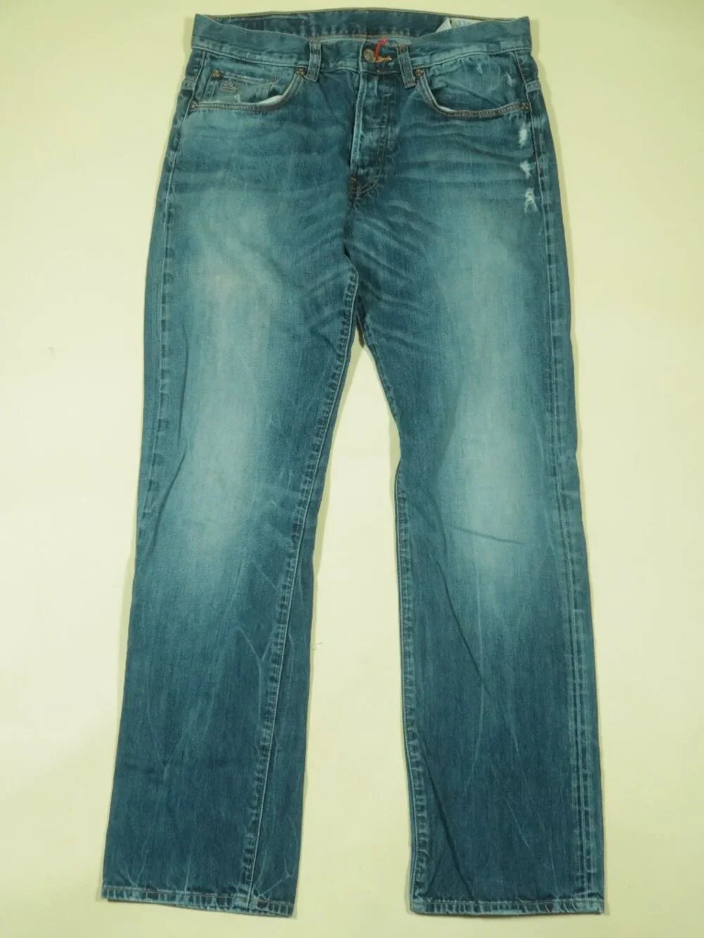G Star Raw 3301 Straight Jeans Mens 31 Blue Distressed Denim